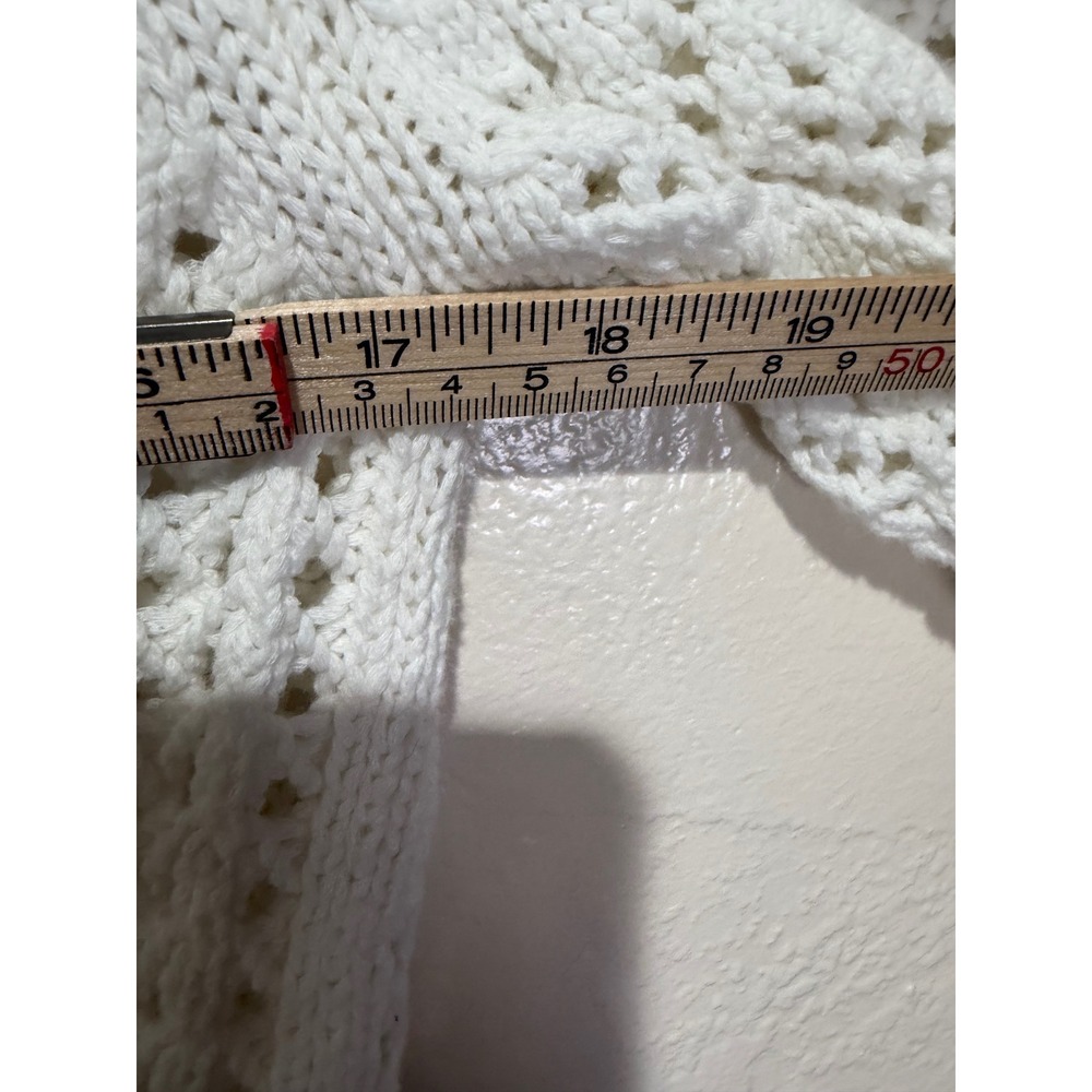 Hem & Thread White Pointelle Knit Short Sleeve Button Front Cardigan Sweater L - Picture 8 of 8